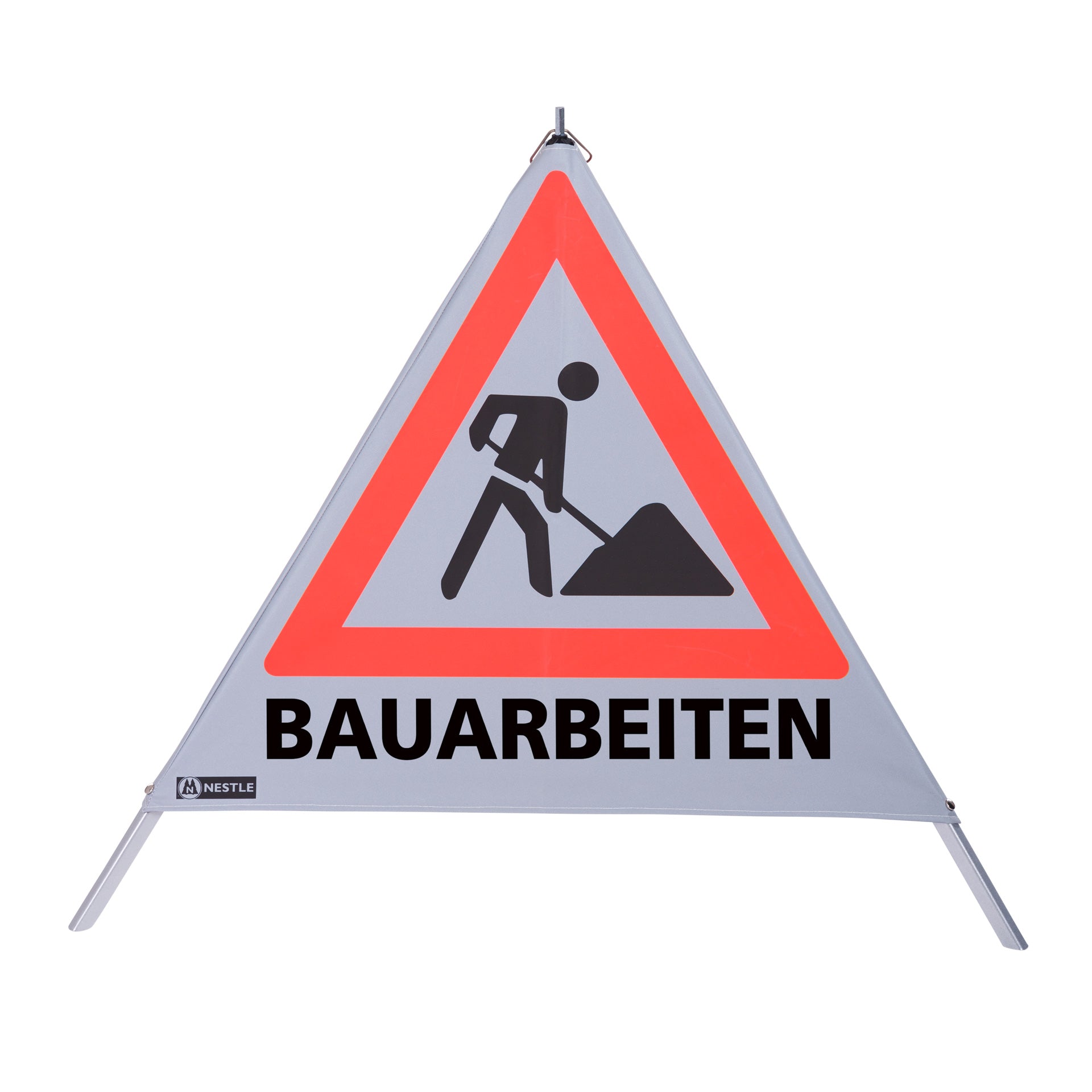 NESTLE Warnpyramide 90 cm, Schaufelmann (VZ123), retroreflektierend, mit Feder NESTLE Warnpyramide 90 cm, Schaufelmann (VZ123), retroreflektierend, mit Feder
